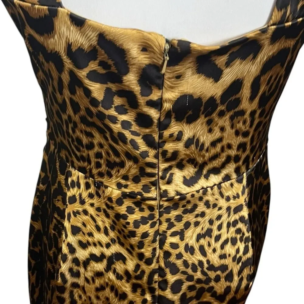 TADASHI Collection Dress Leopard Print Ruched Bodycon Women’s Size 6 Midi